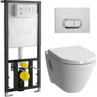 Комплект инсталляции с подвесным унитазом VitrA S50 Rim-Ex сиденье микролифт и панель смыва хром 9003B003-7201