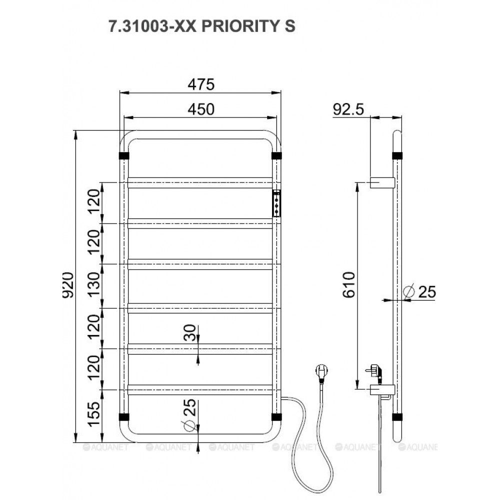Полотенцесушитель электрический Allen Brau PRIORITY S 920x475 мм браш. золото 7.31003-GB