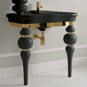 Консоль с раковиной 3SC VIA VENETO LANTE 90 см напольная черный/золото 24к VV3090NGD