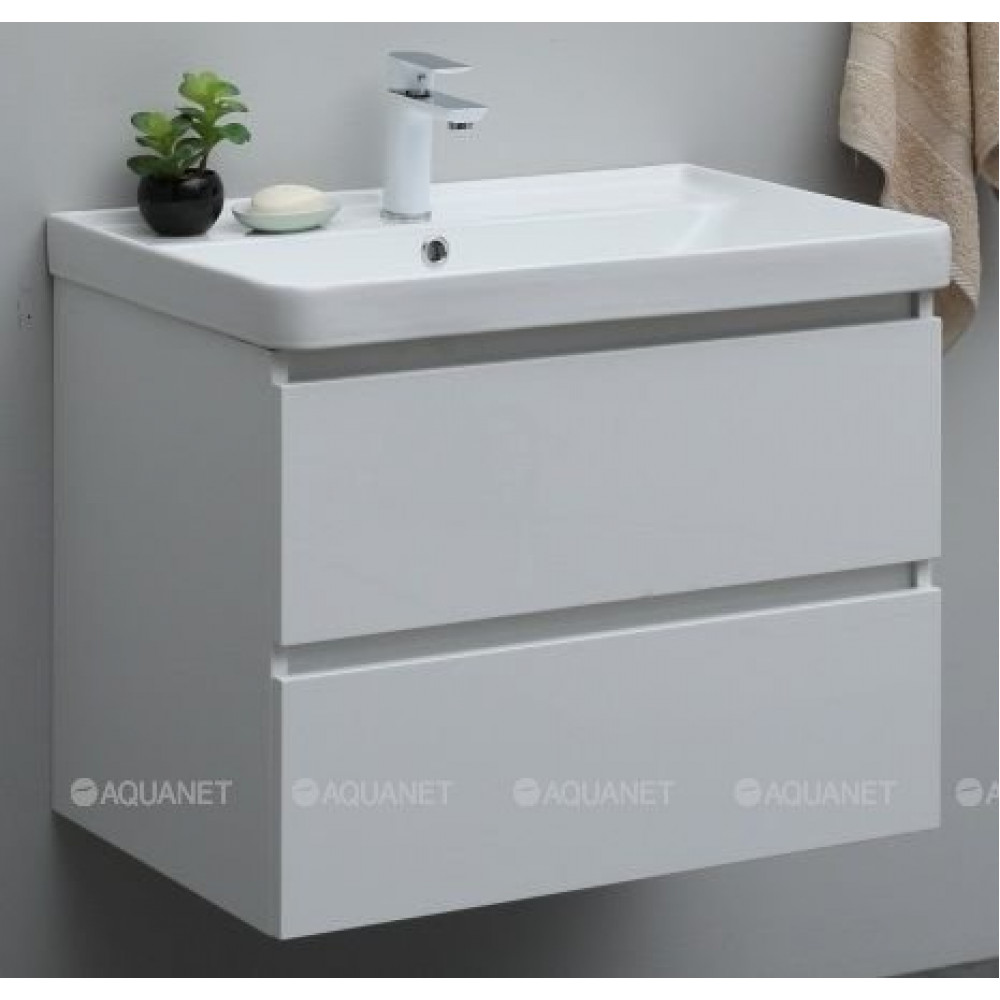 Тумба под раковину Aquanet Вега 70 подвесная 2 ящика белый глянец 00308333