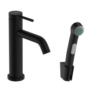 Смеситель для раковины hansgrohe Tecturis S 110 EcoSmart+ с гигиеническим душем и шлангом 160 см матовый черный 73211670 Смеситель для раковины hansgrohe Tecturis S 110 EcoSmart+ с гигиеническим душем и шлангом 160 см матовый черный 73211670