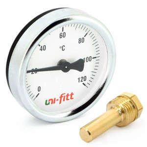 Термометр биметаллический Uni-Fitt 0-120 °C 80 мм гильза 50 мм 1/2 321D4242 Термометр биметаллический Uni-Fitt 0-120 °C 80 мм гильза 50 мм 1/2 321D4242