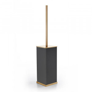 Ершик для туалета напольный 3SC Mood Deluxe Black композит Solid Surface черный матовый/золото 24к MDN17AGD