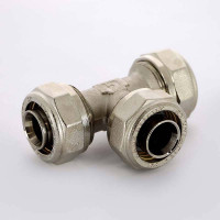 Тройник обжимной никелированный Uni-Fitt 26х26х26 мм 666N8880