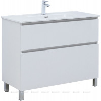 Тумба с раковиной Aquanet Вега 100 Flat напольная 2 ящика белый глянец 00345379
