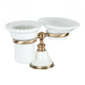 Держатель настольный с мыльницей и стаканом Tiffany World Harmony 141 белый/бронза TWHA141bi/br Держатель настольный с мыльницей и стаканом Tiffany World Harmony 141 белый/бронза TWHA141bi/br