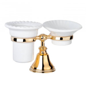 Держатель настольный с мыльницей и стаканом Tiffany World Harmony 141 керамика золото TWHA141oro Держатель настольный с мыльницей и стаканом Tiffany World Harmony 141 керамика золото TWHA141oro