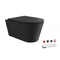 Унитаз подвесной безободковый Alice HIDE Round 57х37 см с сиденьем микролифт чёрный матовый 31170108SET
