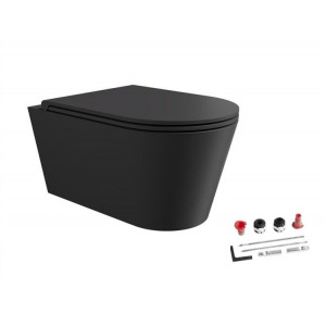 Унитаз подвесной безободковый Alice HIDE Round 57х37 см с сиденьем микролифт чёрный матовый 31170108SET