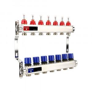 Коллекторная группа Varmega с расходомерами из нержавеющей стали 1 x 3/4 EK 7 контуров VM15107 Коллекторная группа Varmega с расходомерами из нержавеющей стали 1 x 3/4 EK 7 контуров VM15107