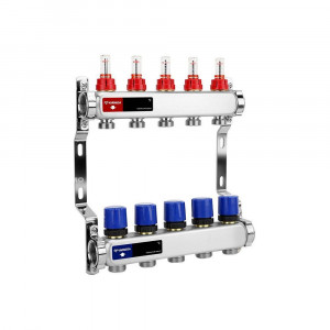 Коллекторная группа Varmega с расходомерами из нержавеющей стали 1 x 3/4 EK 5 контуров VM15105 Коллекторная группа Varmega с расходомерами из нержавеющей стали 1 x 3/4 EK 5 контуров VM15105