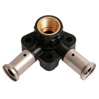 Водорозетка угловая пресс HENCO 16x1/2x16 ВР PVDF с заглушкой 40 мм 3PK-160416BP