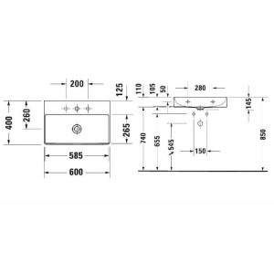 Раковина Duravit DURASQUARE 600x400 мм с 1 отверстием 2356600041