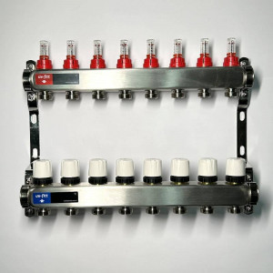 Коллекторная группа WATTS HKV 1 x 8 выходов 3/4 EK с расходомерами из нержавеющей стали 450W4308 Коллекторная группа WATTS HKV 1 x 8 выходов 3/4 EK с расходомерами из нержавеющей стали 450W4308