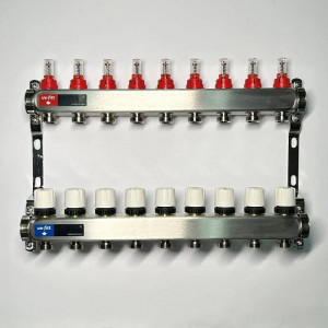 Коллекторная группа WATTS HKV 1 x 9 выходов 3/4 EK с расходомерами из нержавеющей стали 450W4309 Коллекторная группа WATTS HKV 1 x 9 выходов 3/4 EK с расходомерами из нержавеющей стали 450W4309