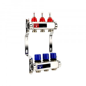 Коллекторная группа Varmega с расходомерами из нержавеющей стали 1 x 3/4 EK 3 контура VM15103 Коллекторная группа Varmega с расходомерами из нержавеющей стали 1 x 3/4 EK 3 контура VM15103