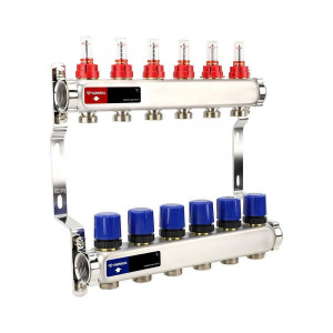 Коллекторная группа Varmega с расходомерами из нержавеющей стали 1 x 3/4 EK 6 контуров VM15106 Коллекторная группа Varmega с расходомерами из нержавеющей стали 1 x 3/4 EK 6 контуров VM15106