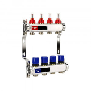 Коллекторная группа Varmega с расходомерами из нержавеющей стали 1 x 3/4 EK 4 контура VM15104 Коллекторная группа Varmega с расходомерами из нержавеющей стали 1 x 3/4 EK 4 контура VM15104