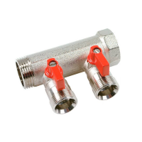 Коллектор с шаровыми кранами Henco 3/4 на 4 выхода Евроконус красный VB050504-ROOD