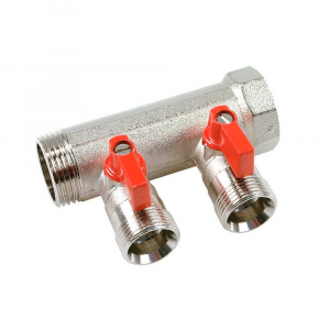 Коллектор с шаровыми кранами Henco 3/4 на 4 выхода Евроконус красный VB050504-ROOD