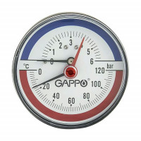 Термоманометр аксиальный Gappo 1/2 80 мм 6 бар 0-120 °C G1473
