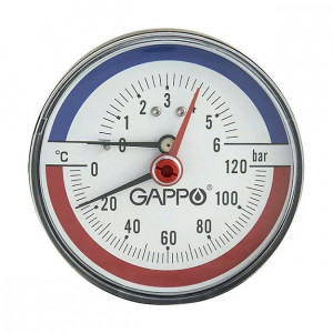 Термоманометр аксиальный Gappo 1/2 80 мм 6 бар 0-120 °C G1473 Термоманометр аксиальный Gappo 1/2 80 мм 6 бар 0-120 °C G1473