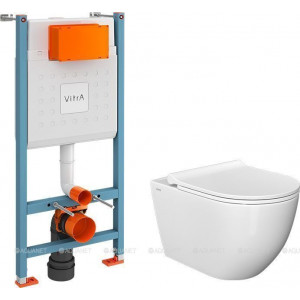 Комплект унитаз подвесной VitrA Mia Round SmoothFlush с тонким сиденьем микролифт и инсталляцией 9873B003-7205