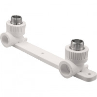 Угольник комбинированный двойной Thermolight PP-R 20 мм x 1/2 НР с креплением белый TL3405