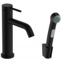 Смеситель для раковины Hansgrohe Tecturis S 105 мм с гигиеническим душем черный матовый 73211670