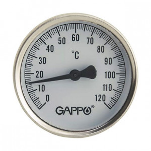 Термометр биметаллический аксиальный Gappo Ø64 мм 1/2 0-120 °C G1474 Термометр биметаллический аксиальный Gappo Ø64 мм 1/2 0-120 °C G1474