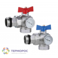Комплект угловых коллекторных шаровых кранов Kromwell 1 с термометрами KW.6036S
