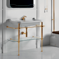 Консоль напольная с раковиной Kerasan Waldorf 100х55 см на 1 отв. золото 4142K1bi/cr / 9196K2oro / 811391oro