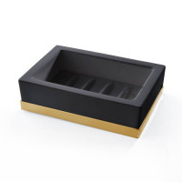 Мыльница настольная 3SC Mood Deluxe Black Solid Surface черный матовый/золото 24к MDN01AGD