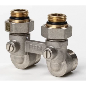 Блок шаровых кранов REHAU угловой G 1/2 x G 3/4 никелированный 12407373001 Блок шаровых кранов REHAU угловой G 1/2 x G 3/4 никелированный 12407373001