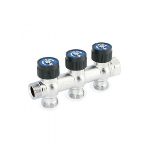 Коллектор Stout 3/4 x 3 выхода 3/4 EK с вентилями хром 407C3330 Коллектор Stout 3/4 x 3 выхода 3/4 EK с вентилями хром 407C3330