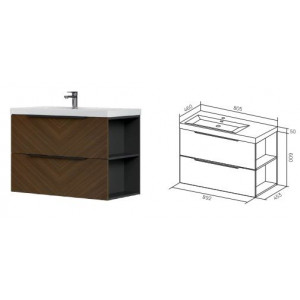 Тумба подвесная Aqman 892x453x600 мм орех AQM900690TL Тумба подвесная Aqman 892x453x600 мм орех AQM900690TL